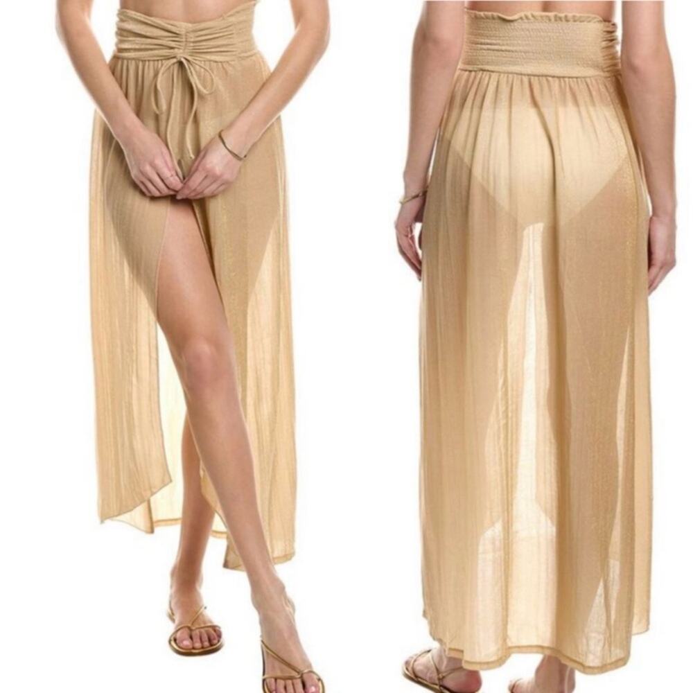 Ramy Brook Beige Sheer Maxi Swim Coverup Skirt with Tie Waist